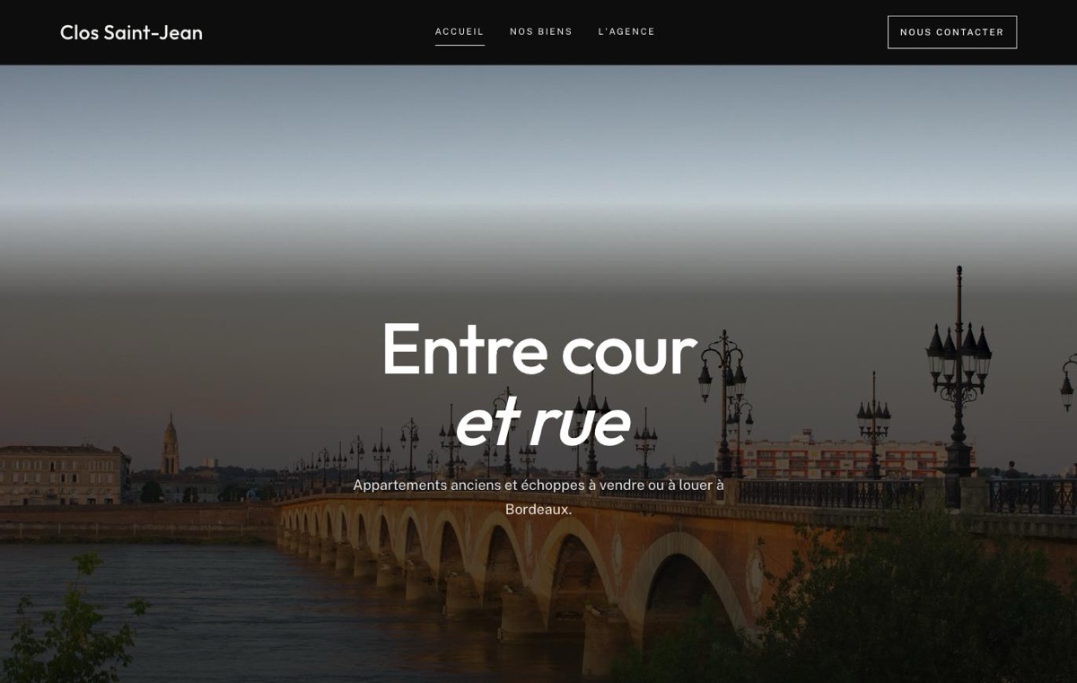 Accueil du site d'exemple Clos Saint-Jean, à Bordeaux