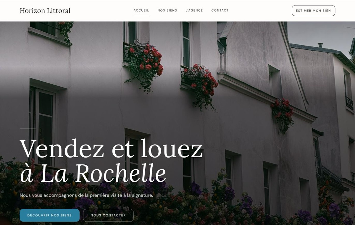 Accueil du site d'exemple Horizon Littoral, à La Rochelle